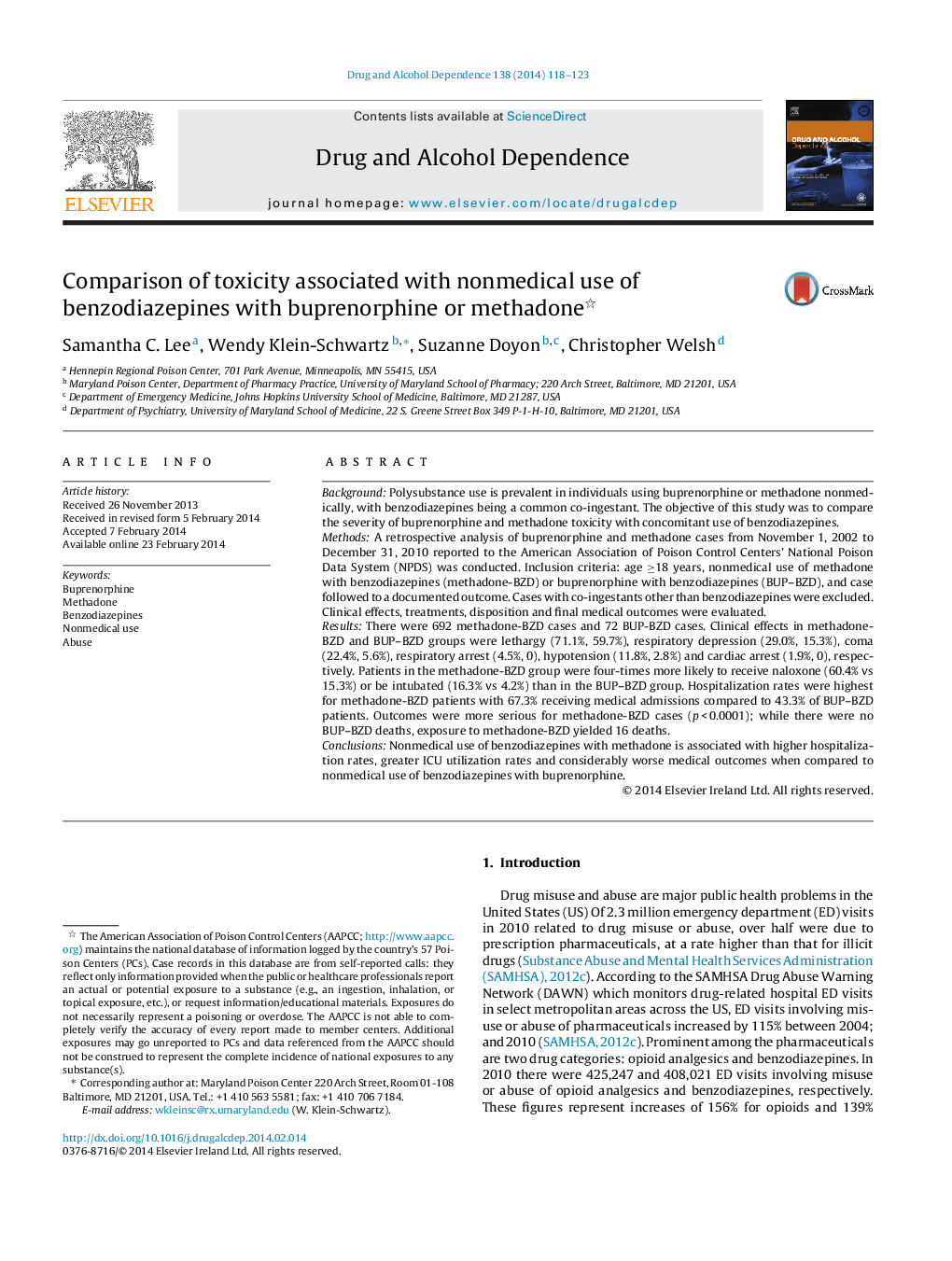 Comparison of toxicity associated with nonmedical use of benzodiazepines with buprenorphine or methadone