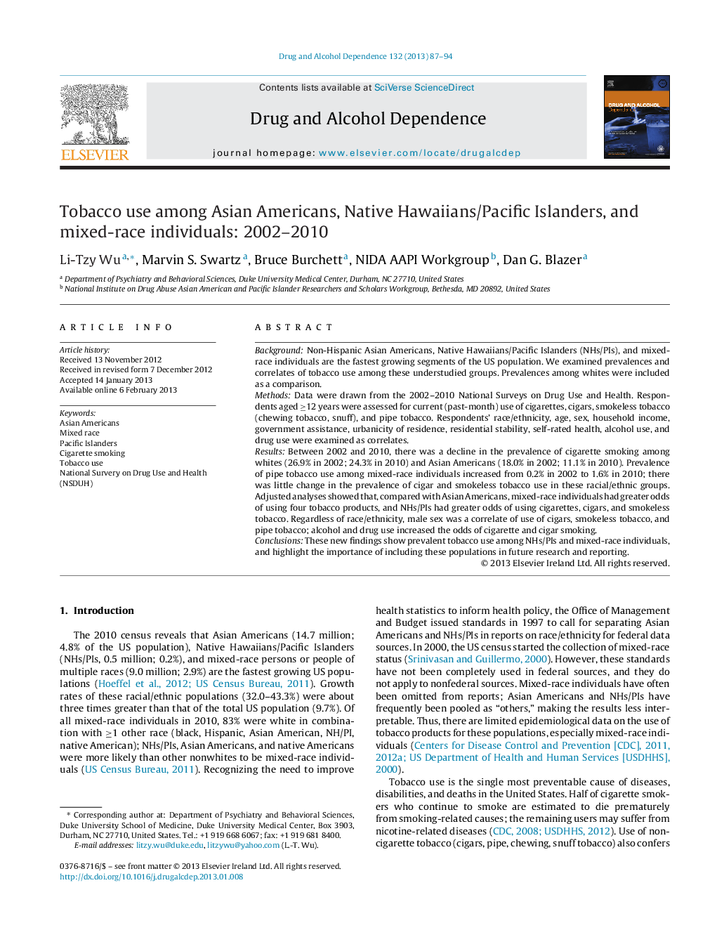 Tobacco use among Asian Americans, Native Hawaiians/Pacific Islanders, and mixed-race individuals: 2002-2010