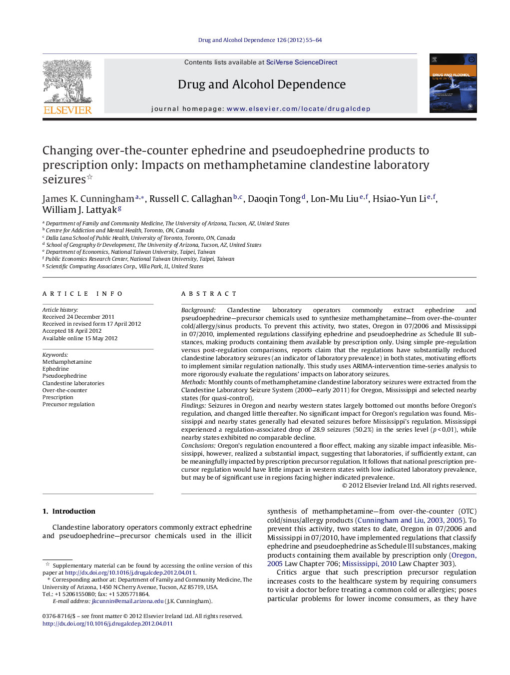 Changing over-the-counter ephedrine and pseudoephedrine products to prescription only: Impacts on methamphetamine clandestine laboratory seizures