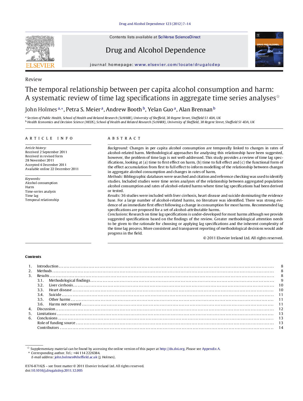 The temporal relationship between per capita alcohol consumption and harm: A systematic review of time lag specifications in aggregate time series analyses