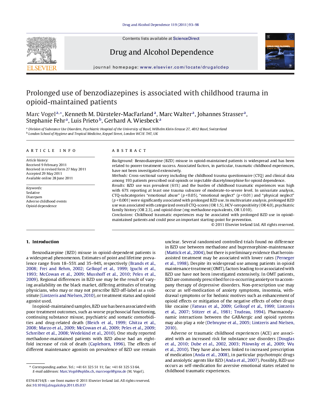 Prolonged use of benzodiazepines is associated with childhood trauma in opioid-maintained patients