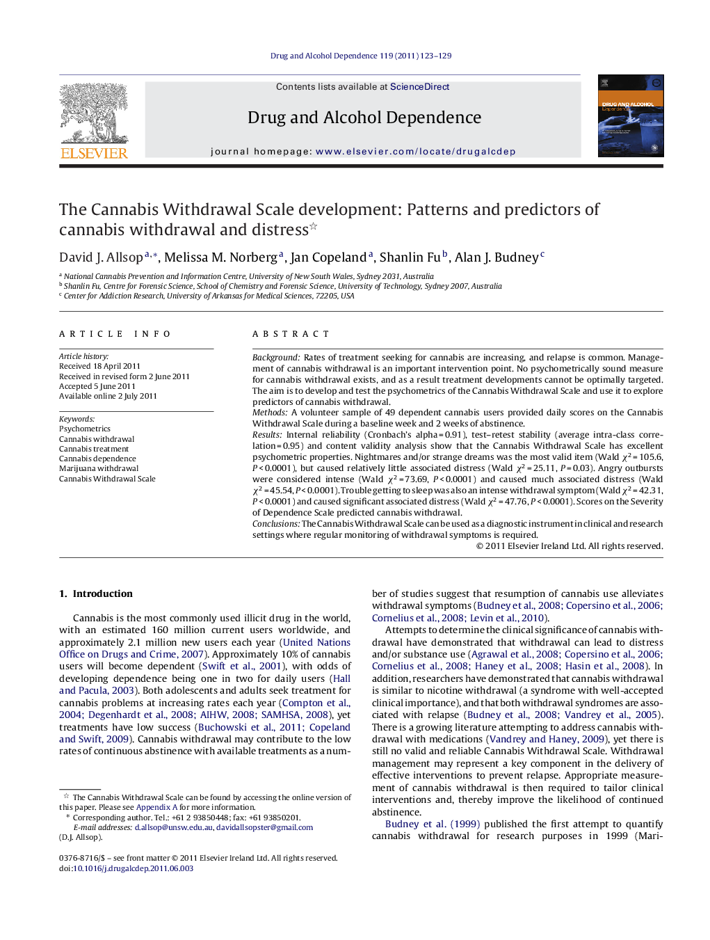 The Cannabis Withdrawal Scale development: Patterns and predictors of cannabis withdrawal and distress