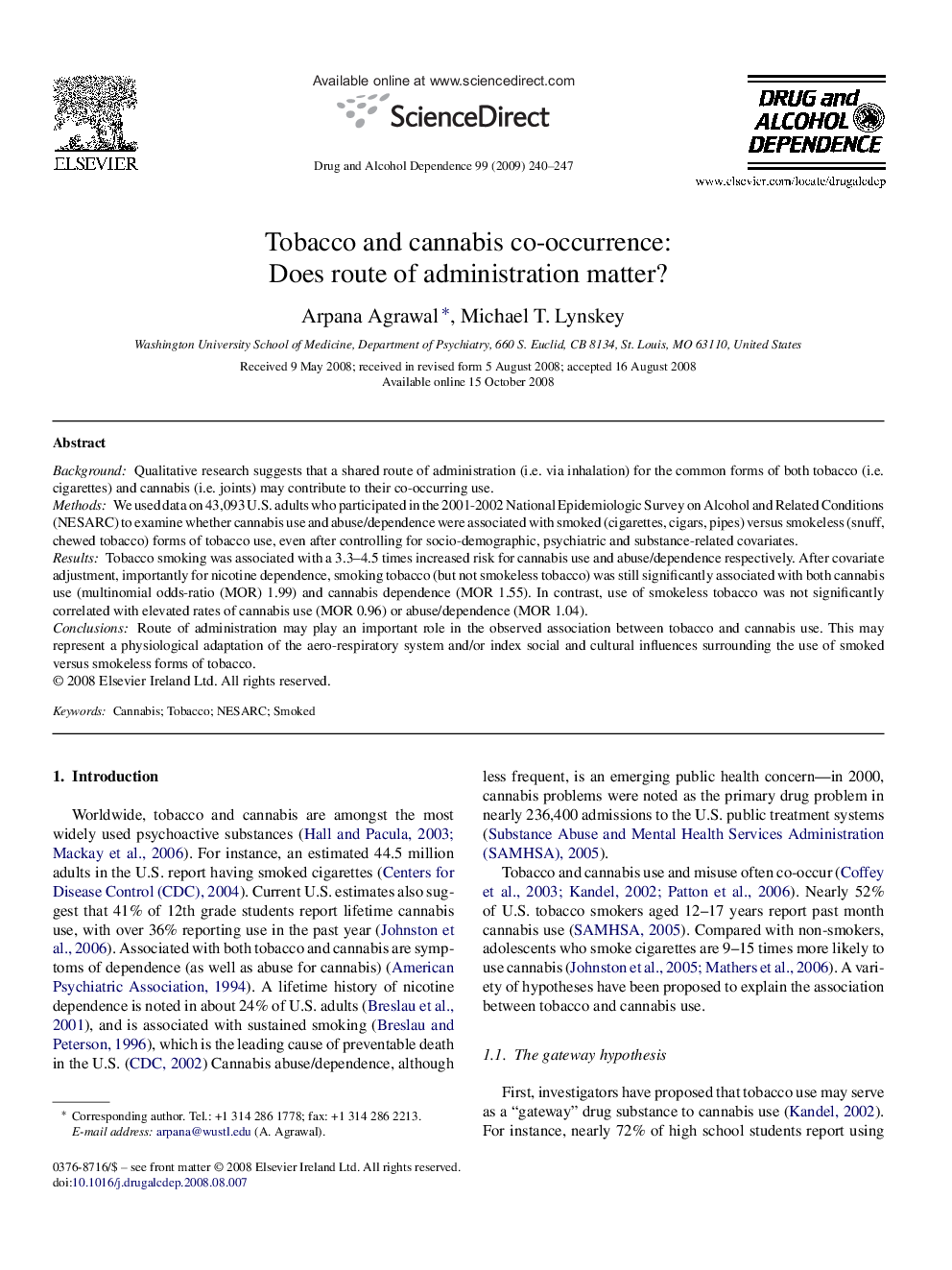 Tobacco and cannabis co-occurrence: Does route of administration matter?