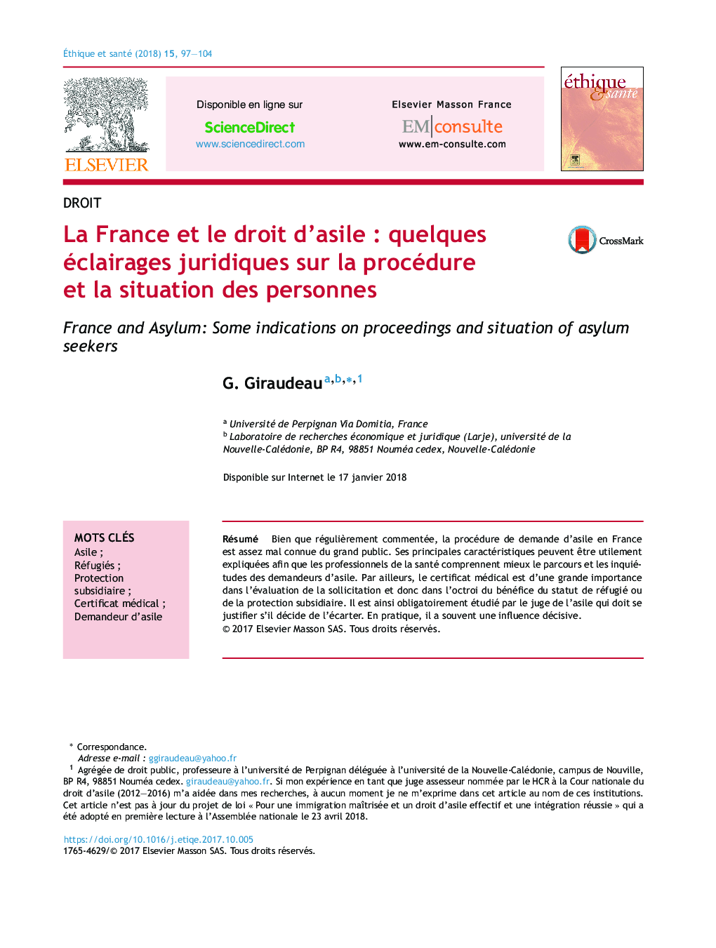 La France et le droit d'asileÂ : quelques éclairages juridiques sur la procédure et la situation des personnes