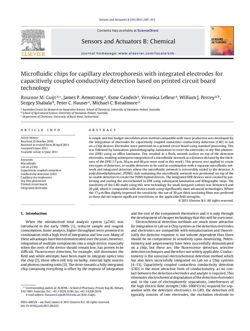 Microfluidic chips for capillary electrophoresis with integrated electrodes for capacitively coupled conductivity detection based on printed circuit board technology