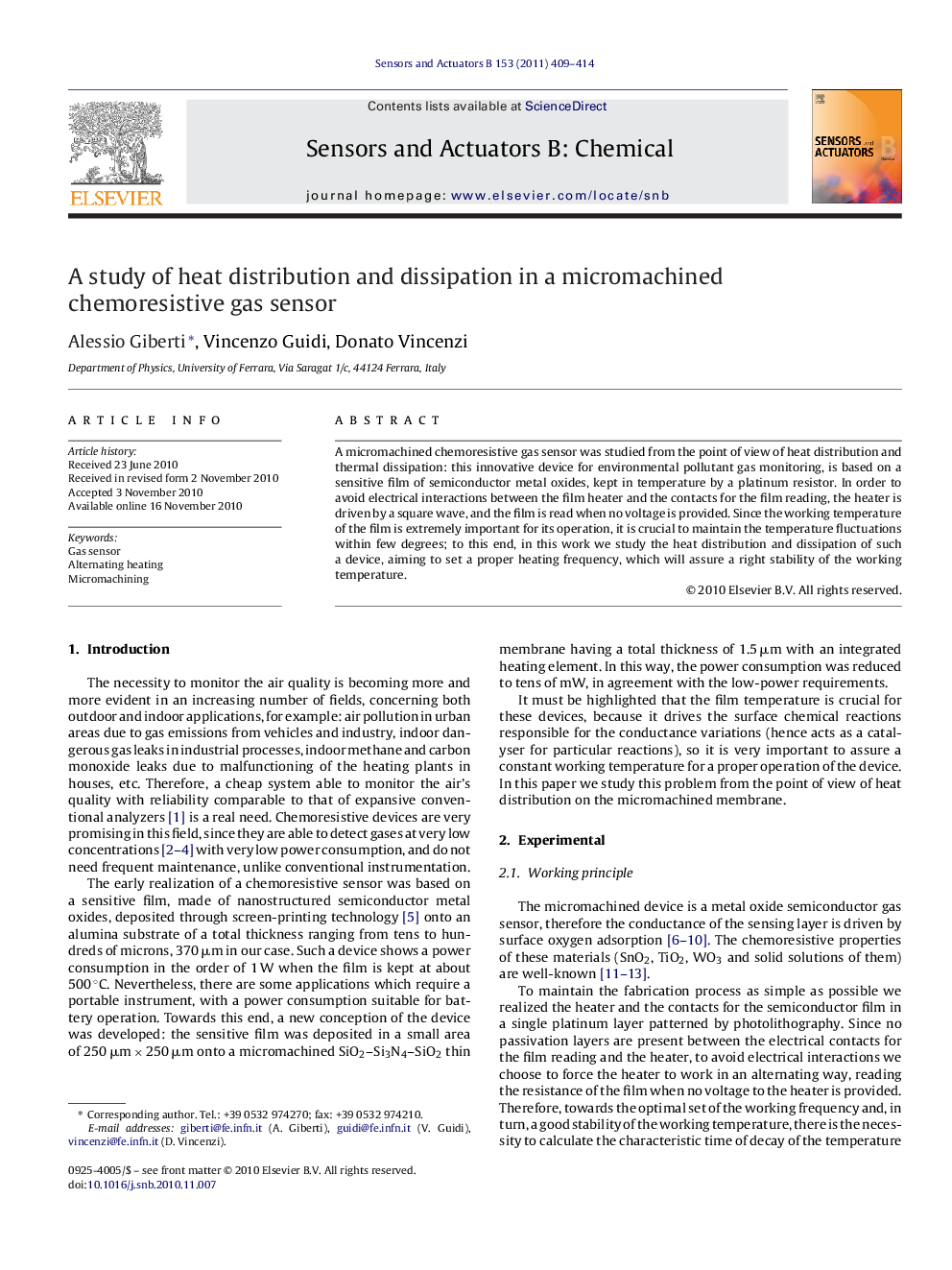 A study of heat distribution and dissipation in a micromachined chemoresistive gas sensor