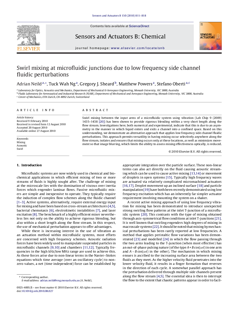 Swirl mixing at microfluidic junctions due to low frequency side channel fluidic perturbations