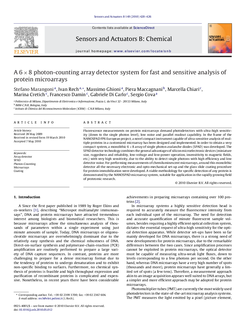 عکس صفحه اول مقاله: A 6 × 8 photon-counting array detector system for fast and sensitive analysis of protein microarrays A 6 × 8 photon-counting array detector system for fast and sensitive analysis of protein microarrays