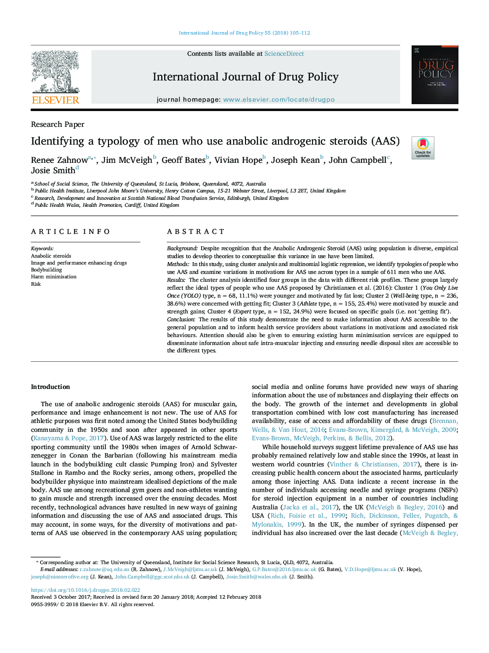 Identifying a typology of men who use anabolic androgenic steroids (AAS)