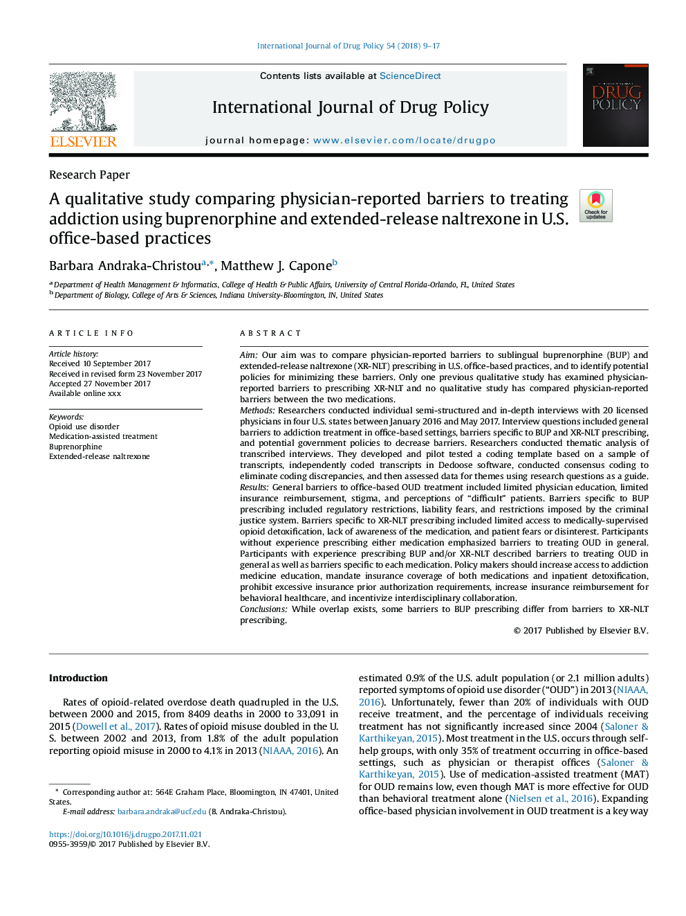 A qualitative study comparing physician-reported barriers to treating addiction using buprenorphine and extended-release naltrexone in U.S. office-based practices