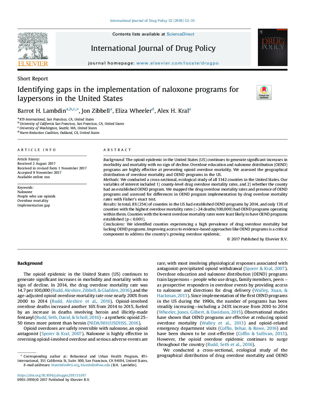 Identifying gaps in the implementation of naloxone programs for laypersons in the United States