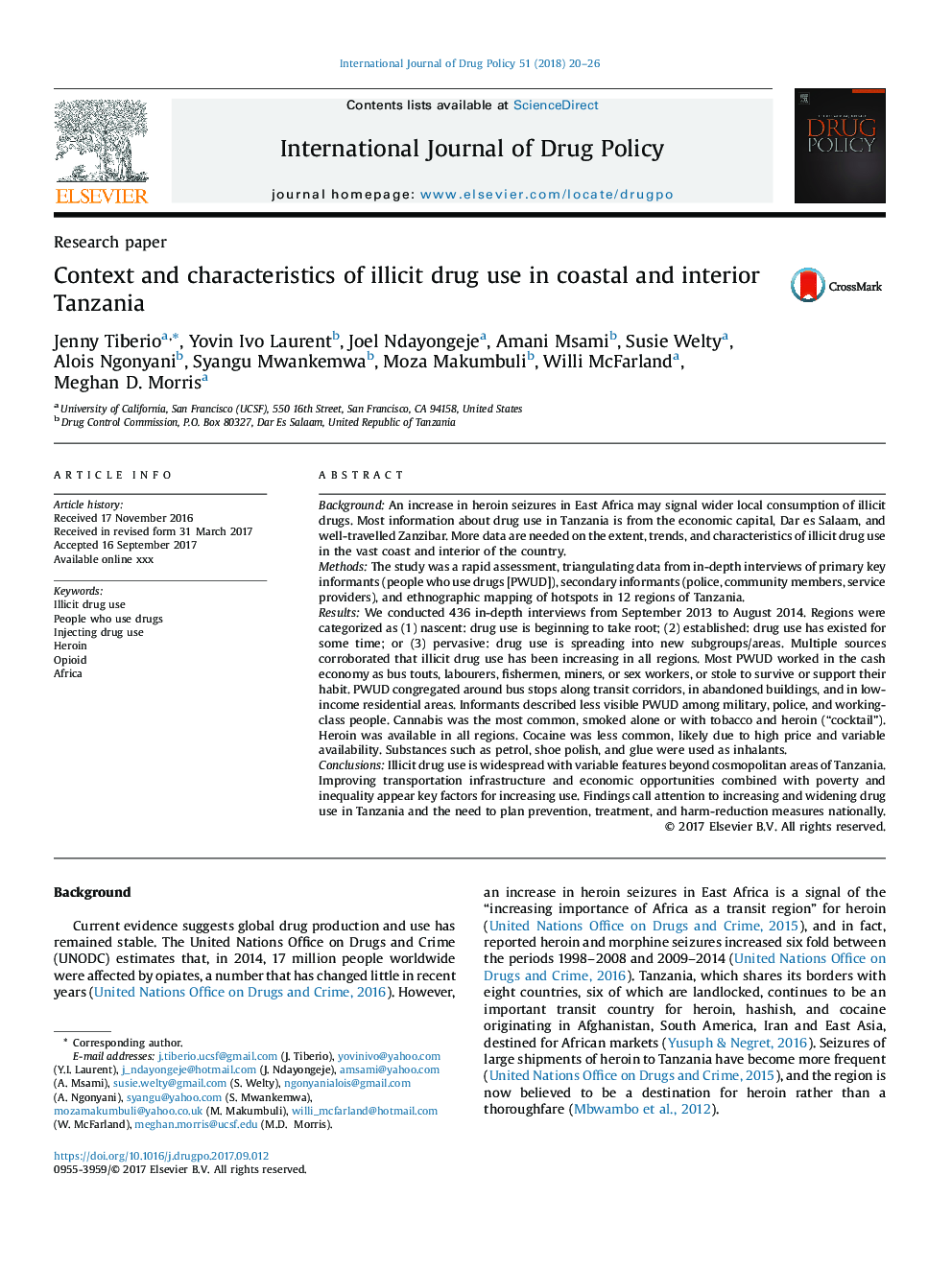 Context and characteristics of illicit drug use in coastal and interior Tanzania