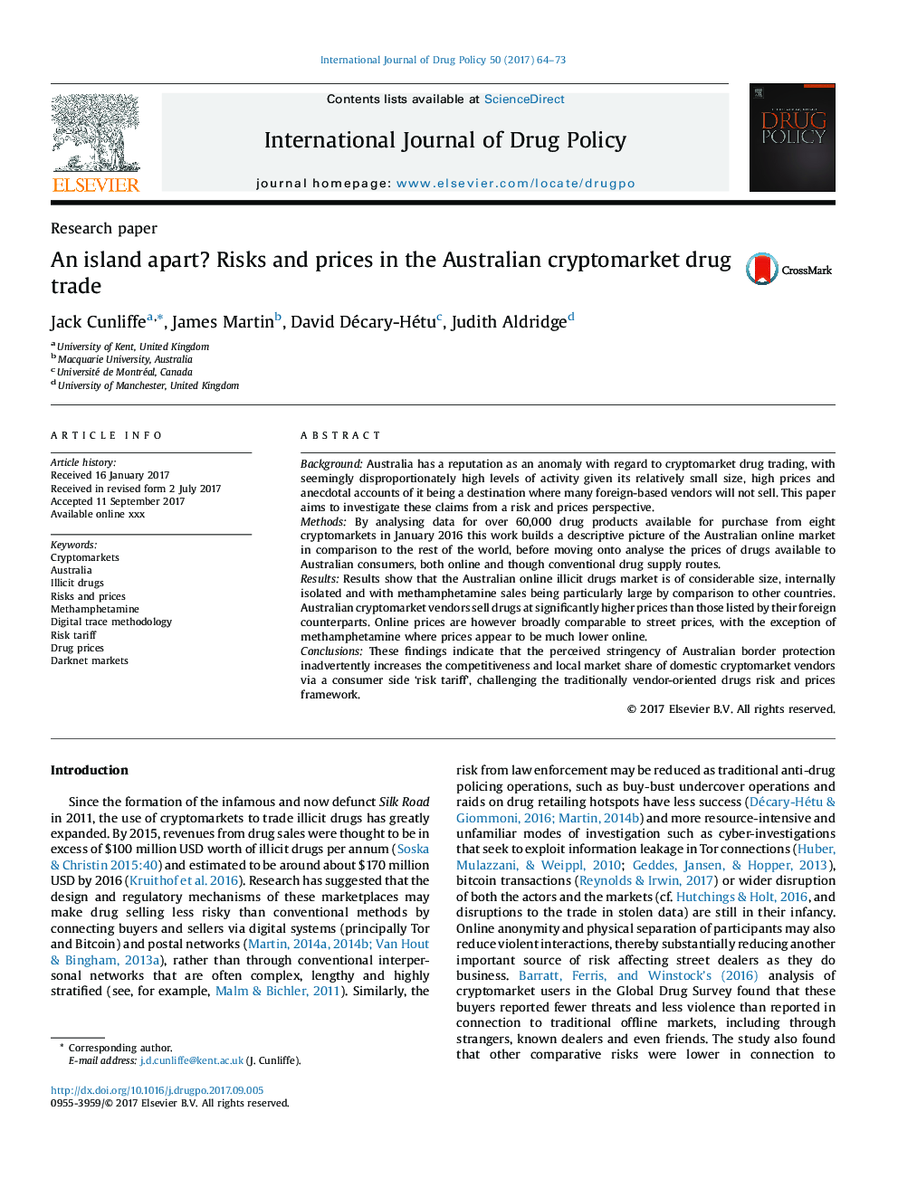 An island apart? Risks and prices in the Australian cryptomarket drug trade