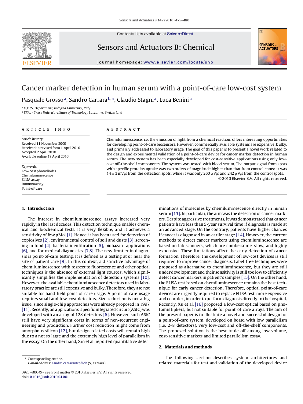 Cancer marker detection in human serum with a point-of-care low-cost system