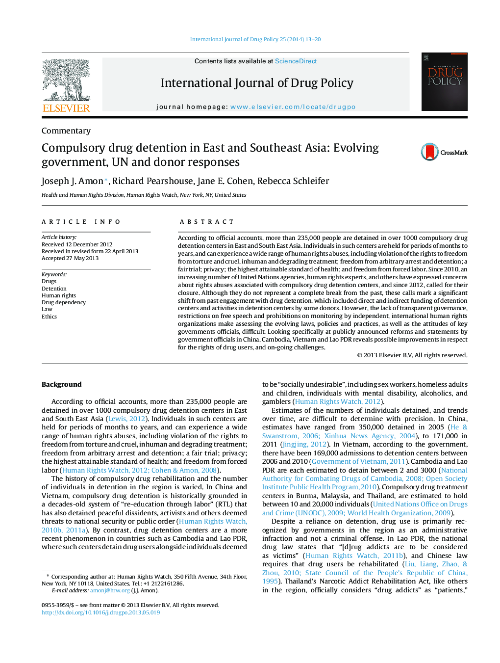 Compulsory drug detention in East and Southeast Asia: Evolving government, UN and donor responses