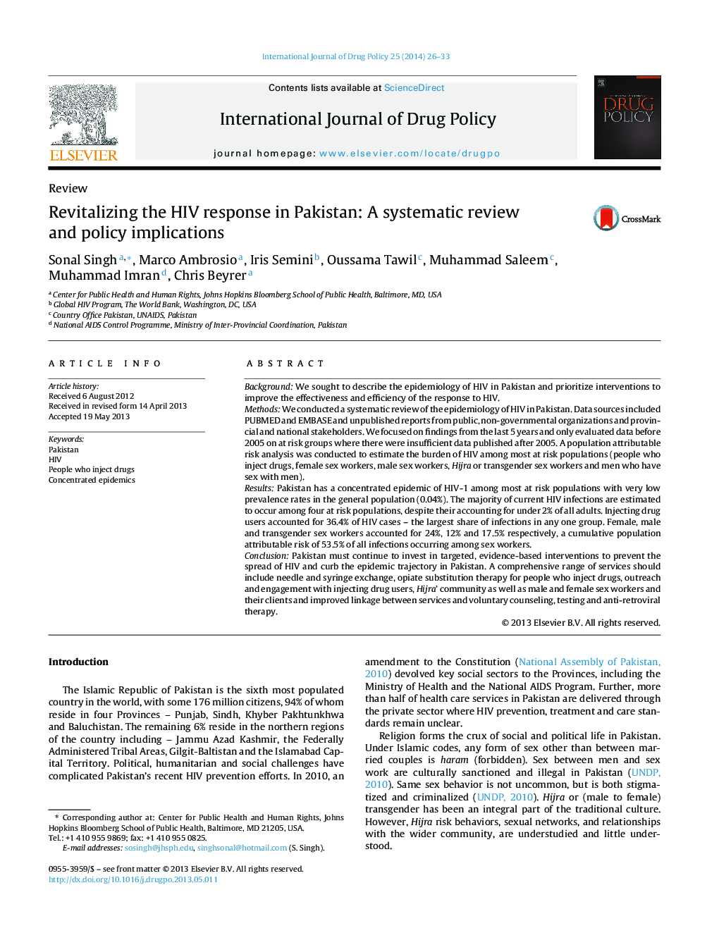 Revitalizing the HIV response in Pakistan: A systematic review and policy implications