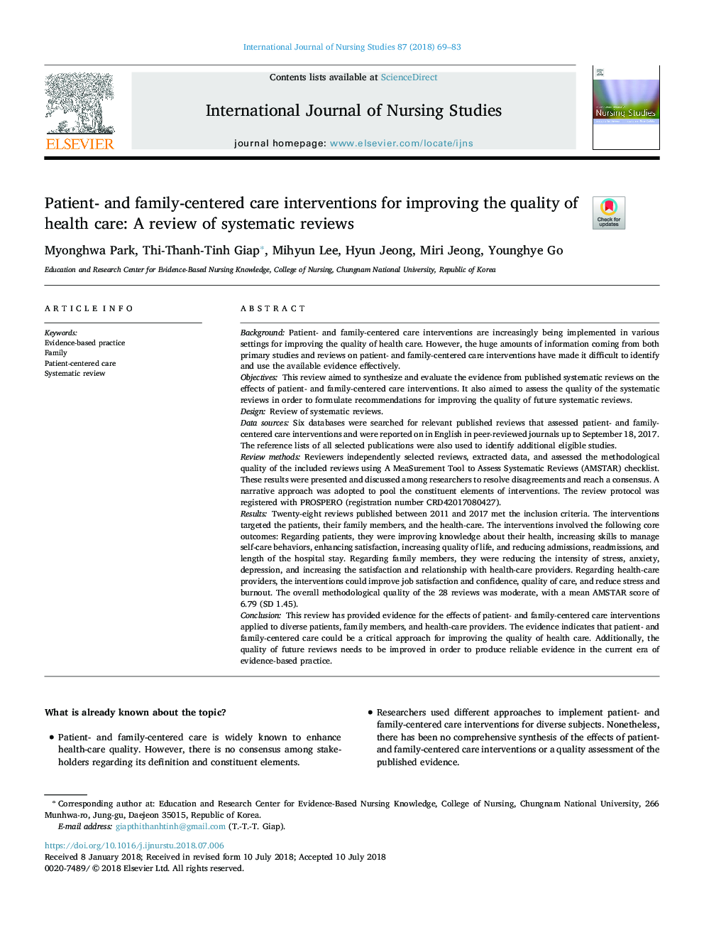 مداخلات مراقبت از بیمار و خانواده محور برای بهبود کیفیت مراقبت های بهداشتی: بررسی های سیستماتیک 