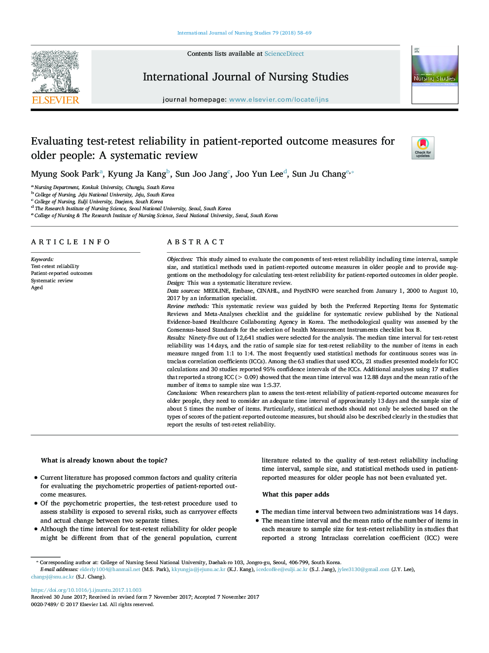 Evaluating test-retest reliability in patient-reported outcome measures for older people: A systematic review