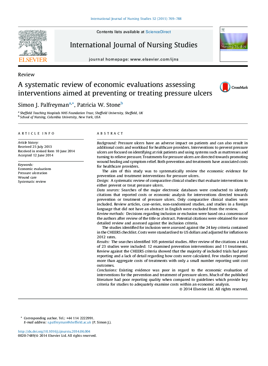 A systematic review of economic evaluations assessing interventions aimed at preventing or treating pressure ulcers