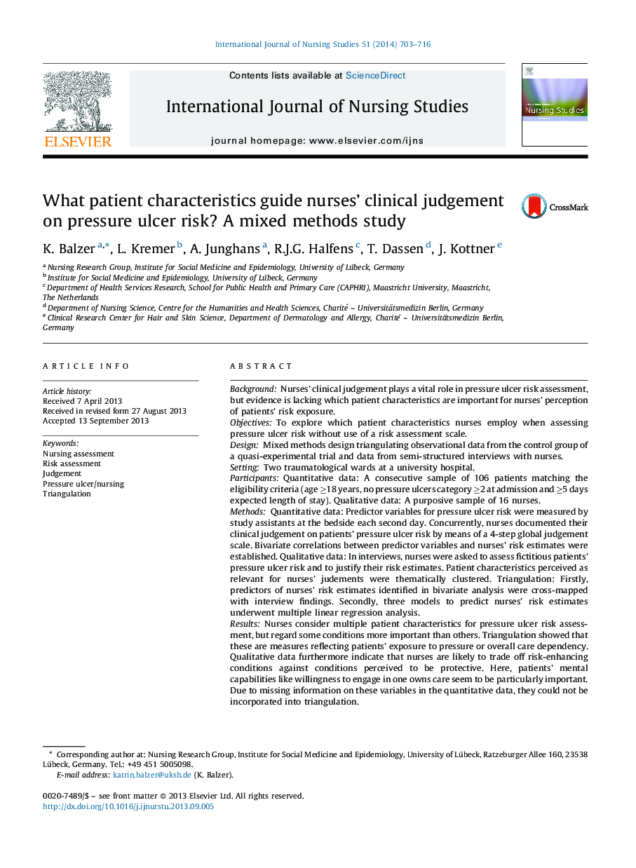 What patient characteristics guide nurses' clinical judgement on pressure ulcer risk? A mixed methods study