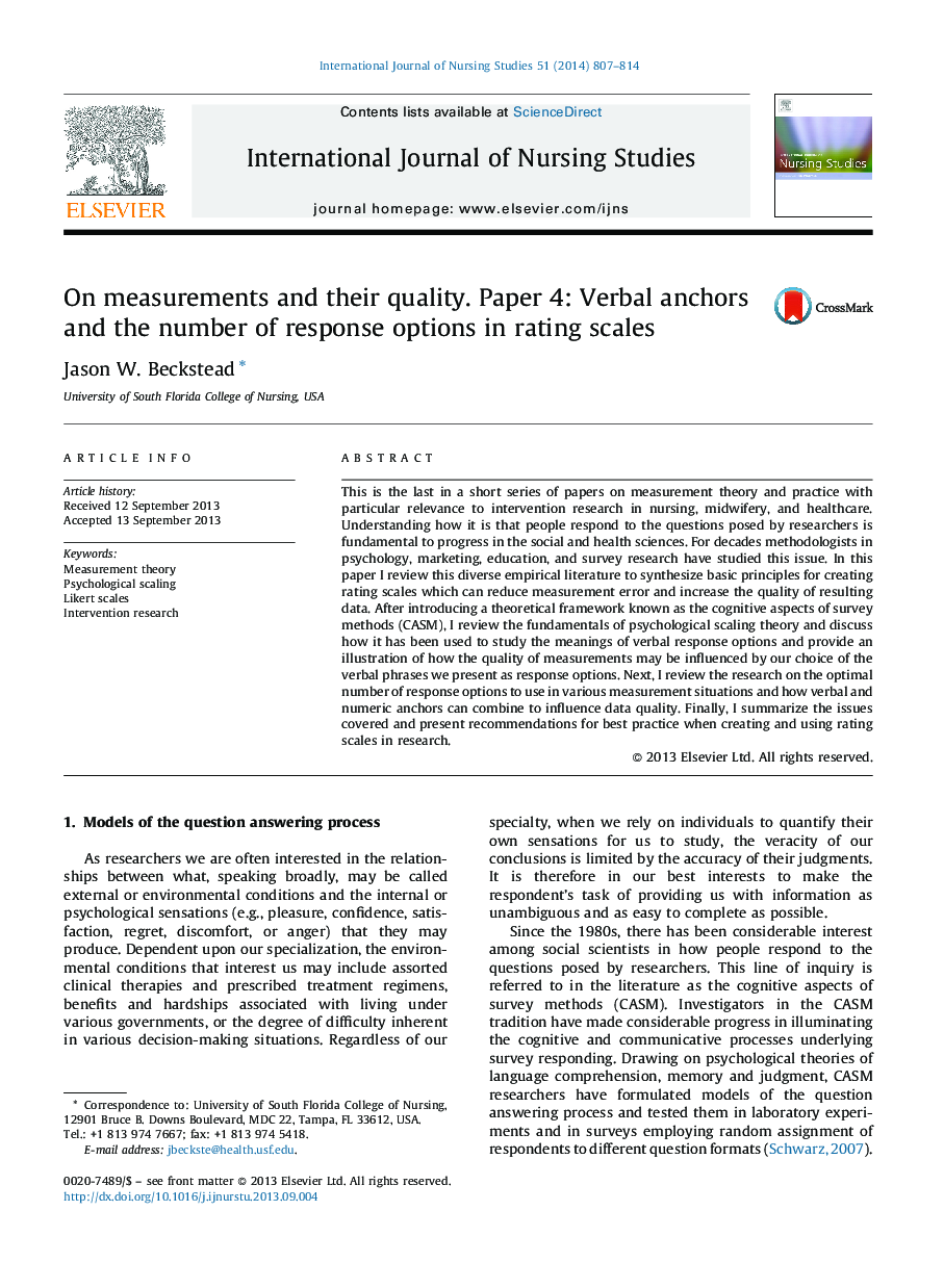 On measurements and their quality. Paper 4: Verbal anchors and the number of response options in rating scales