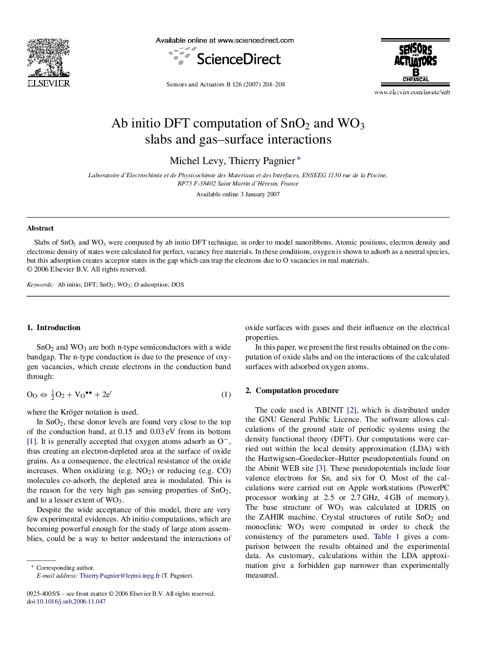 Ab initio DFT computation of SnO2 and WO3 slabs and gas–surface interactions