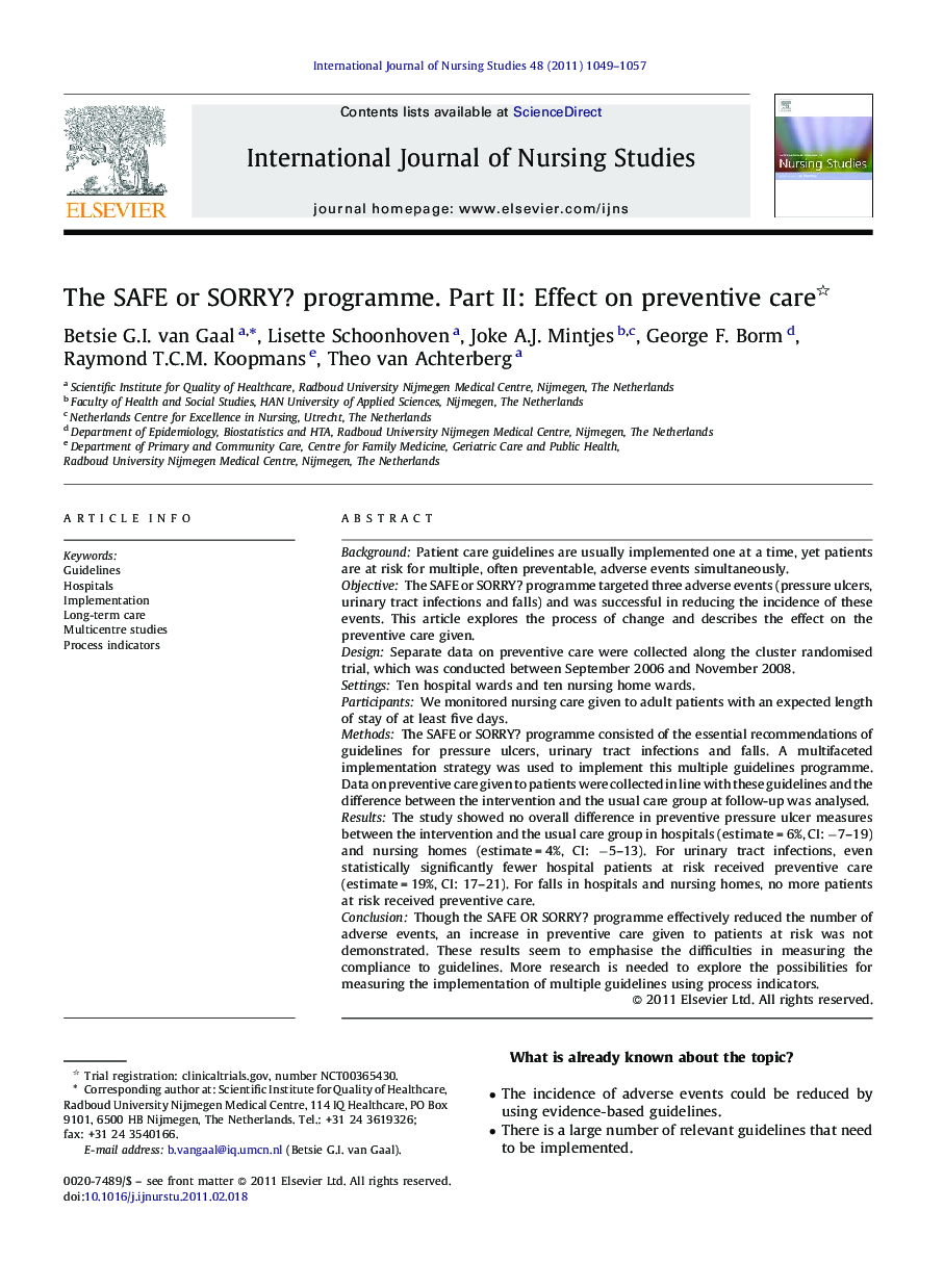 The SAFE or SORRY? programme. Part II: Effect on preventive care