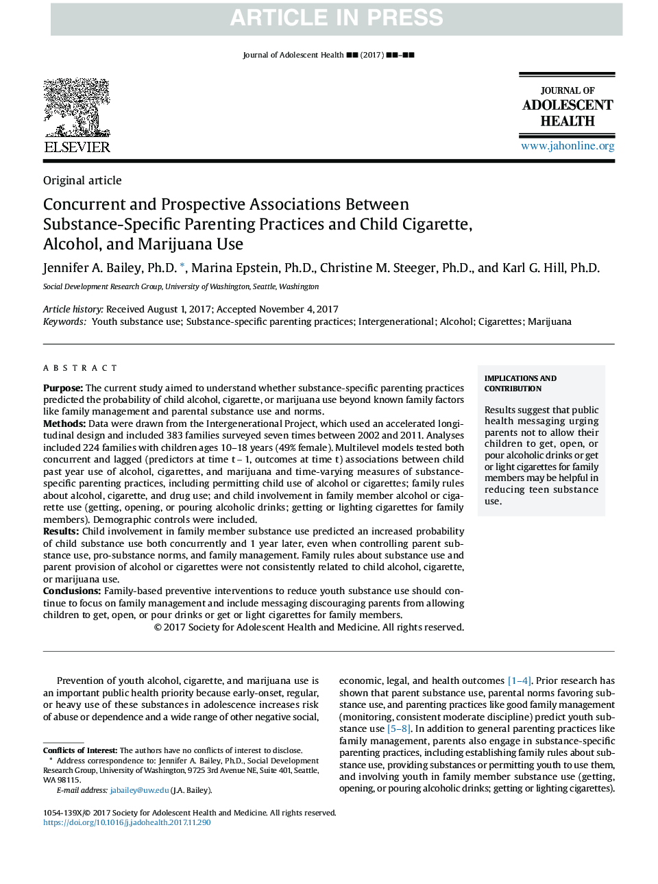 Concurrent and Prospective Associations Between Substance-Specific Parenting Practices and Child Cigarette, Alcohol, and Marijuana Use