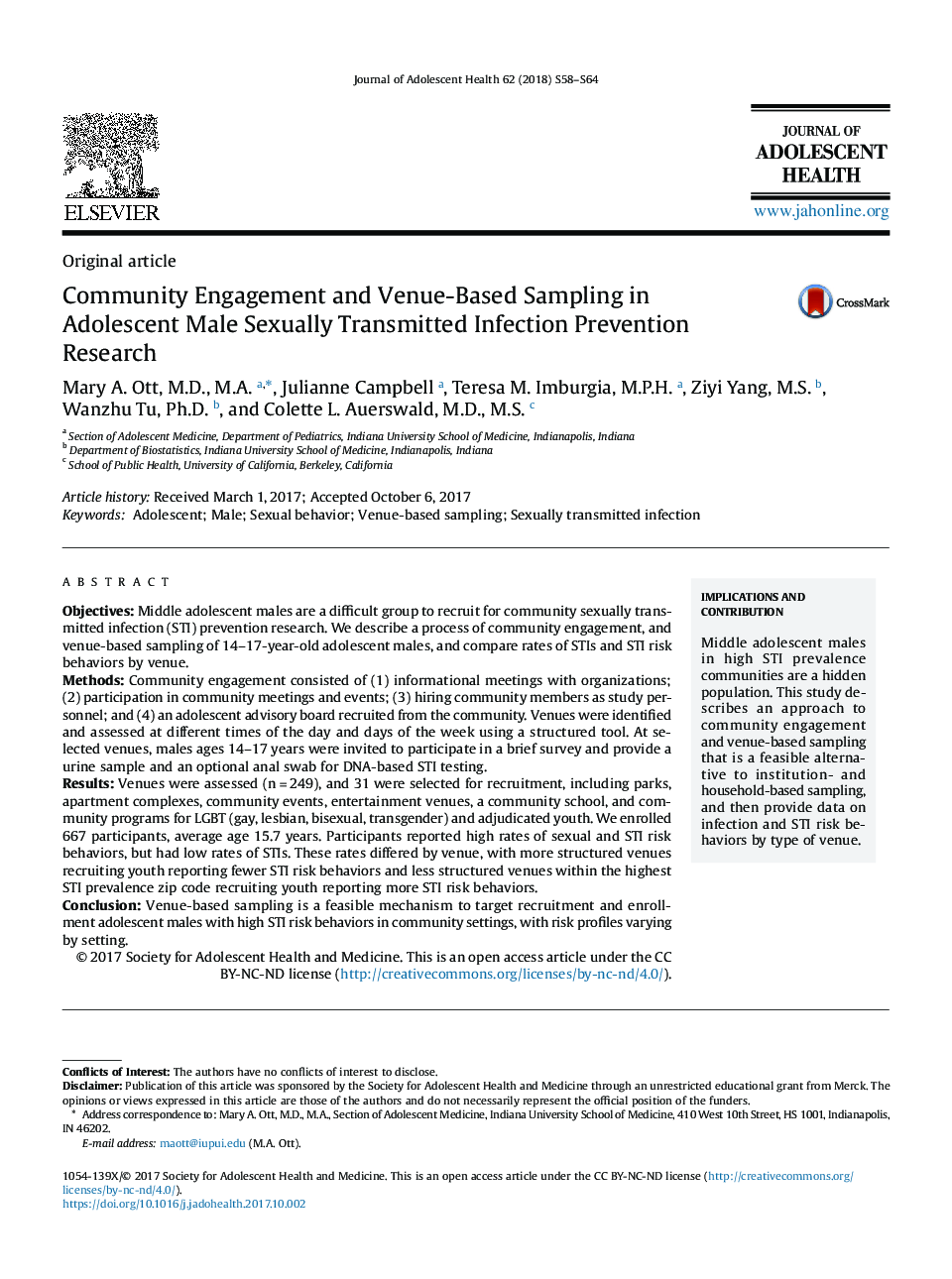 Community Engagement and Venue-Based Sampling in Adolescent Male Sexually Transmitted Infection Prevention Research