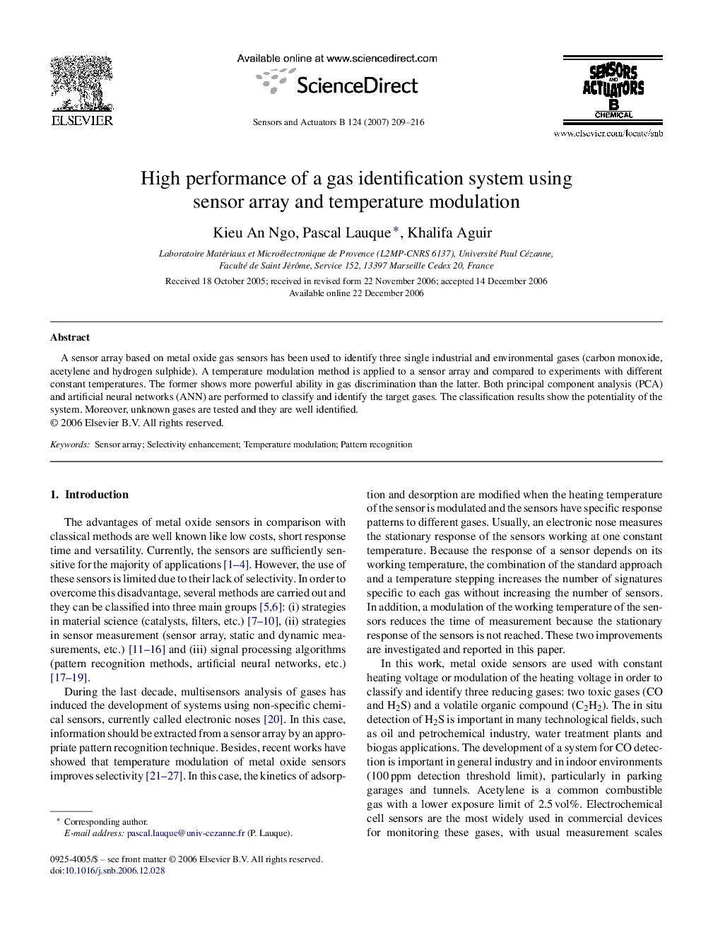 High performance of a gas identification system using sensor array and temperature modulation