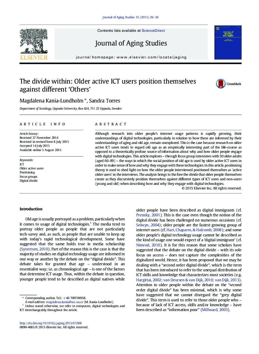 The divide within: Older active ICT users position themselves against different 'Others'