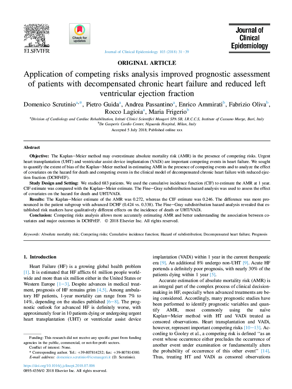 Application of competing risks analysis improved prognostic assessment of patients with decompensated chronic heart failure and reduced left ventricular ejection fraction