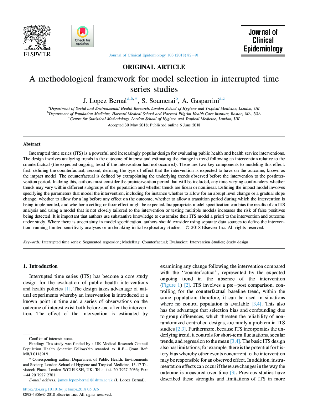 A methodological framework for model selection in interrupted time series studies