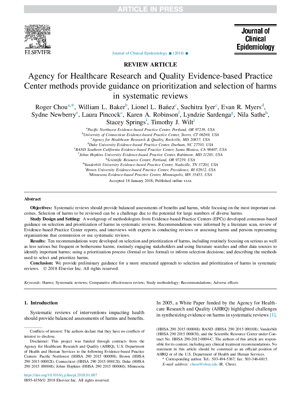 Agency for Healthcare Research and Quality Evidence-based Practice Center methods provide guidance on prioritization and selection of harms in systematic reviews