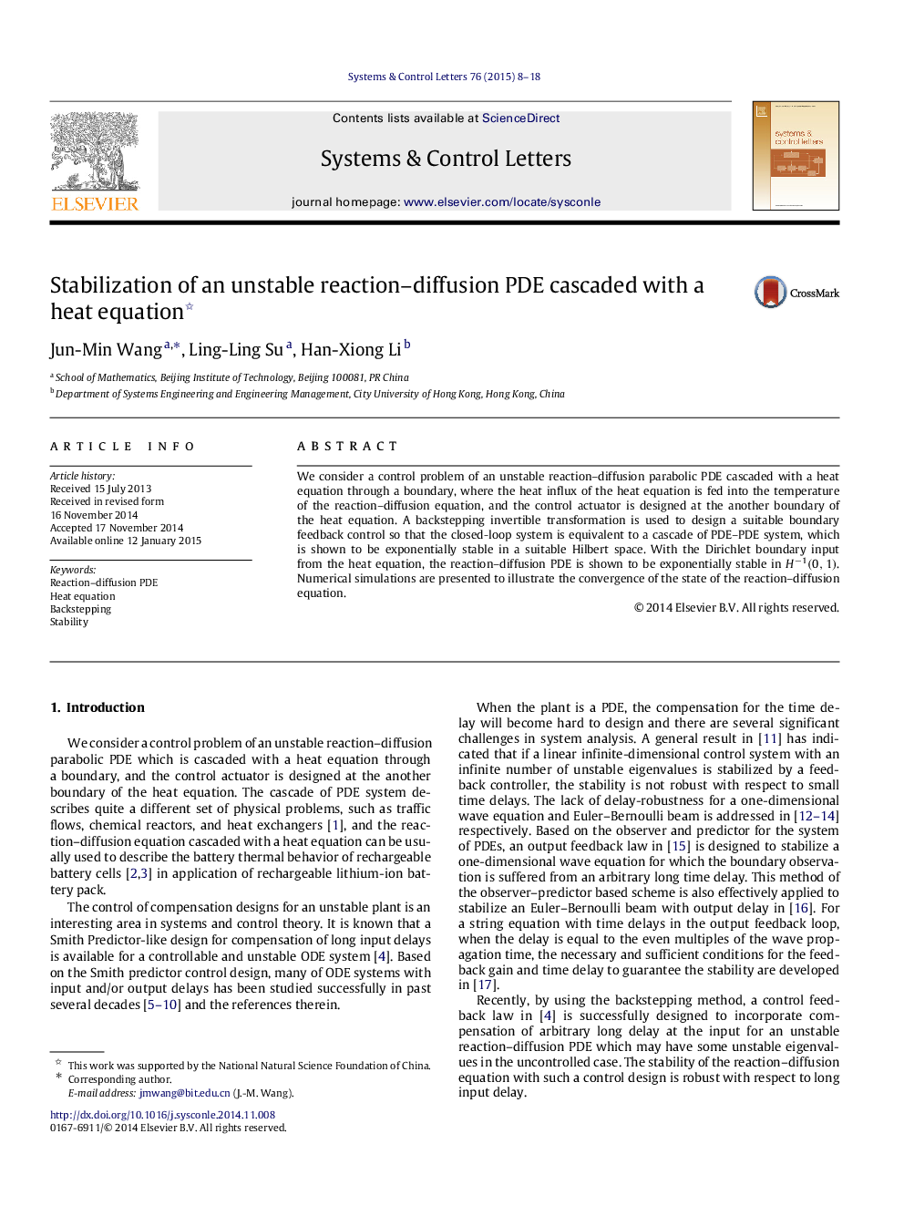 Stabilization of an unstable reaction–diffusion PDE cascaded with a heat equation 