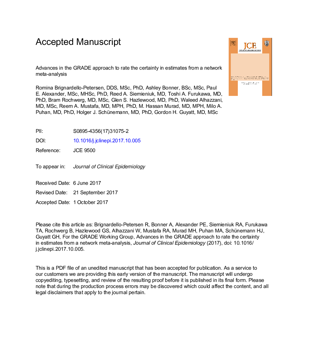 Advances in the GRADE approach to rate the certainty in estimates fromÂ a network meta-analysis