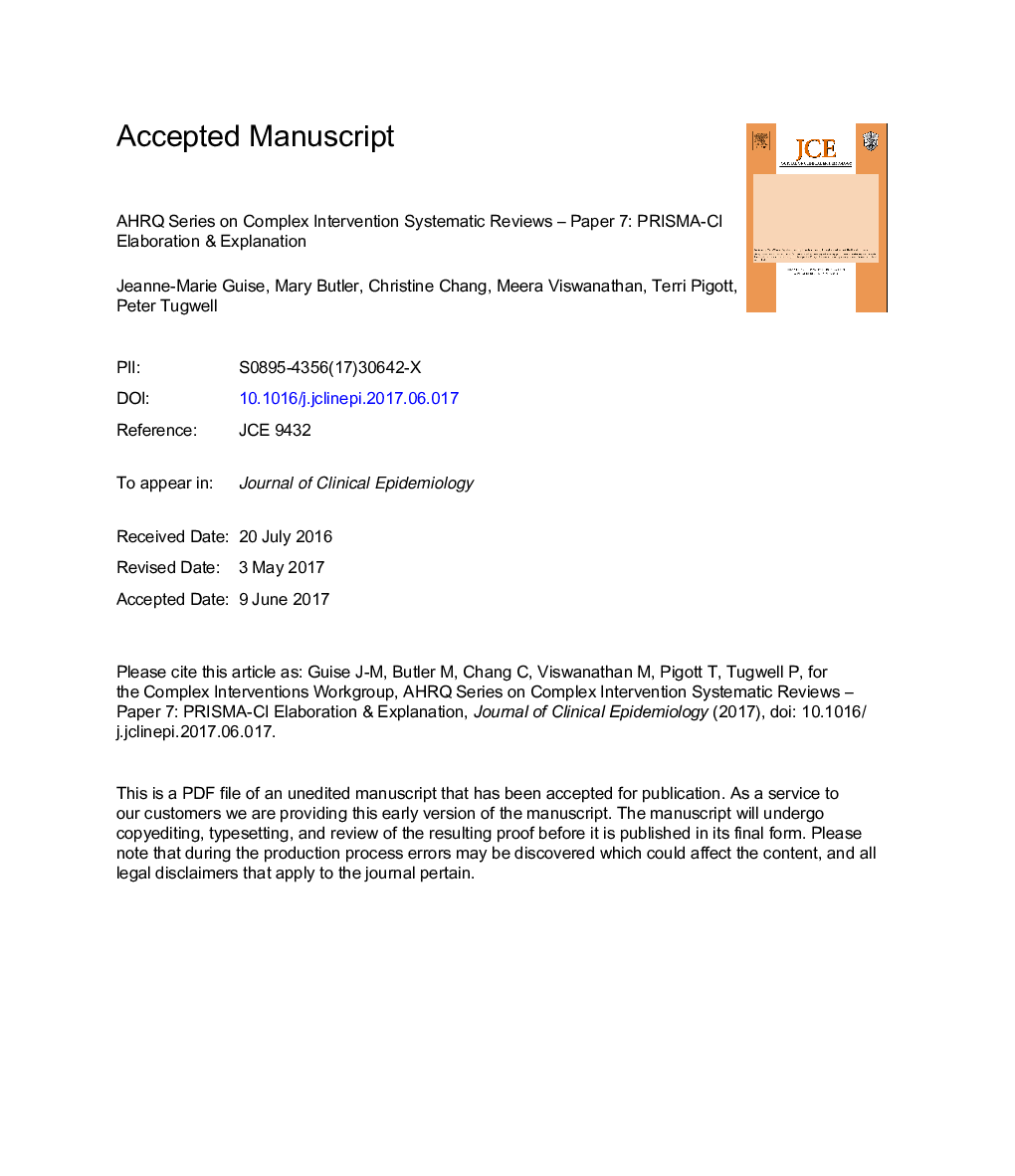 AHRQ series on complex intervention systematic reviews-paper 7: PRISMA-CI elaboration and explanation