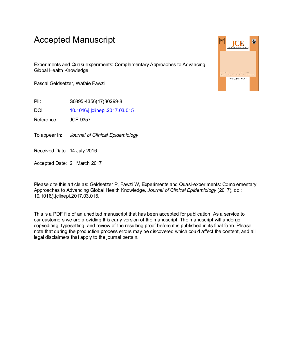 Quasi-experimental study designs series-paper 2: complementary approaches to advancing global health knowledge