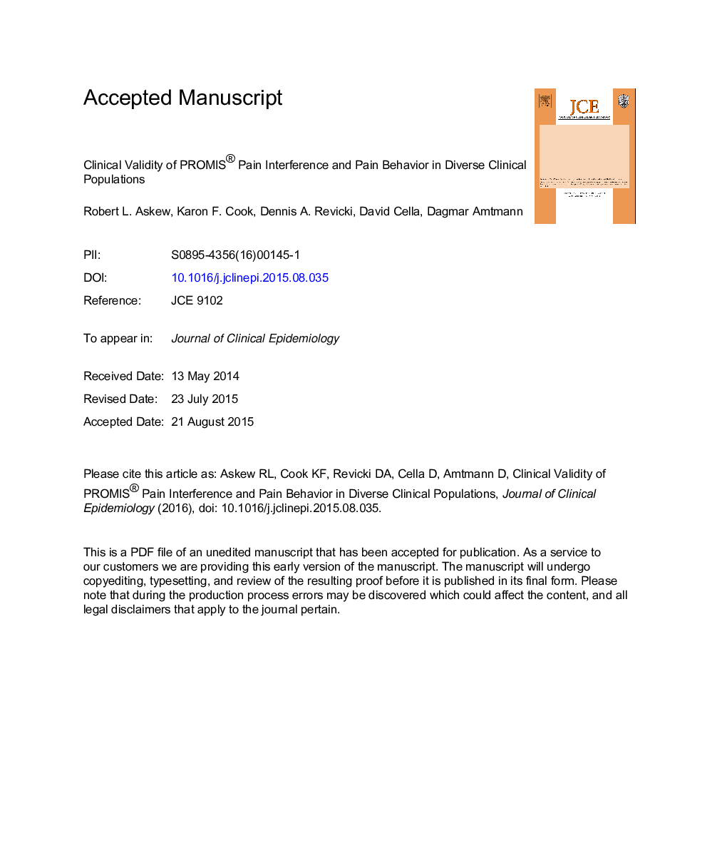 Evidence from diverse clinical populations supported clinical validity of PROMIS pain interference and pain behavior