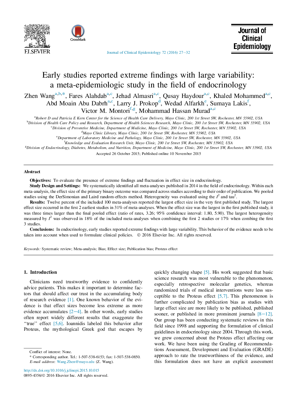 Early studies reported extreme findings with large variability: aÂ meta-epidemiologic study in the field of endocrinology