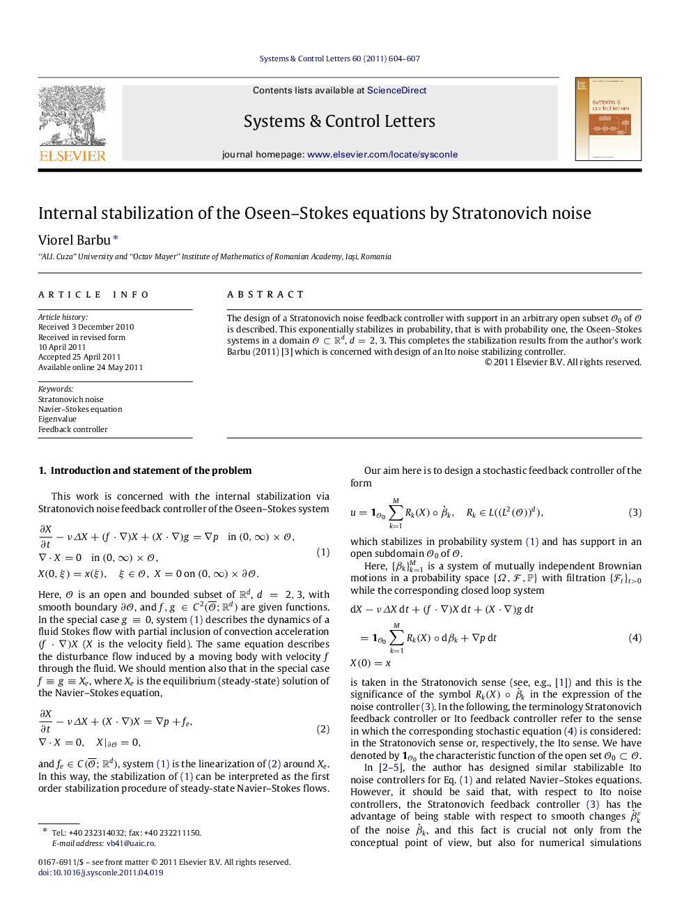 Internal stabilization of the Oseen-Stokes equations by Stratonovich noise