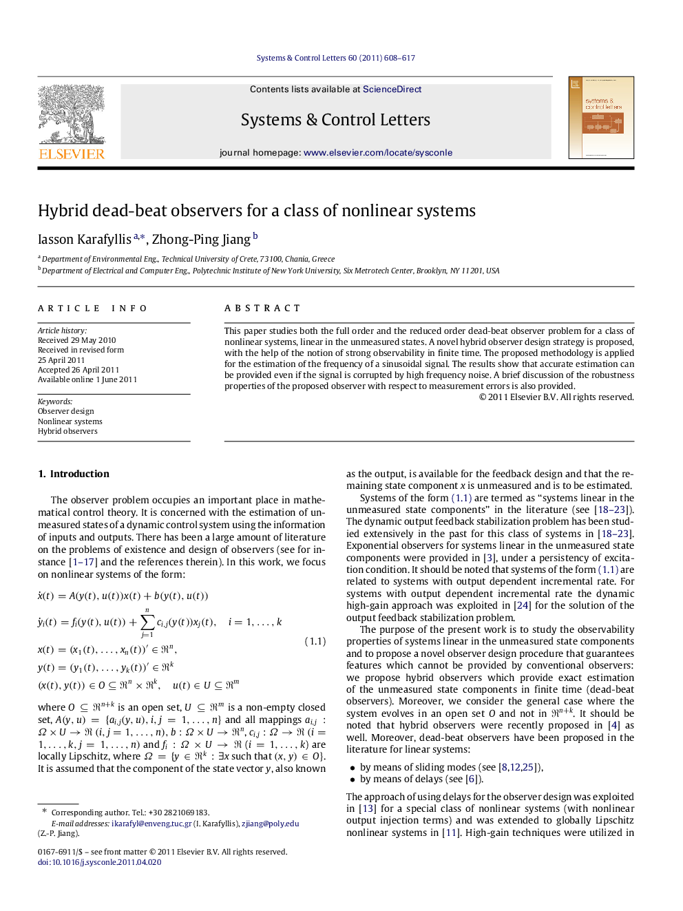 Hybrid dead-beat observers for a class of nonlinear systems