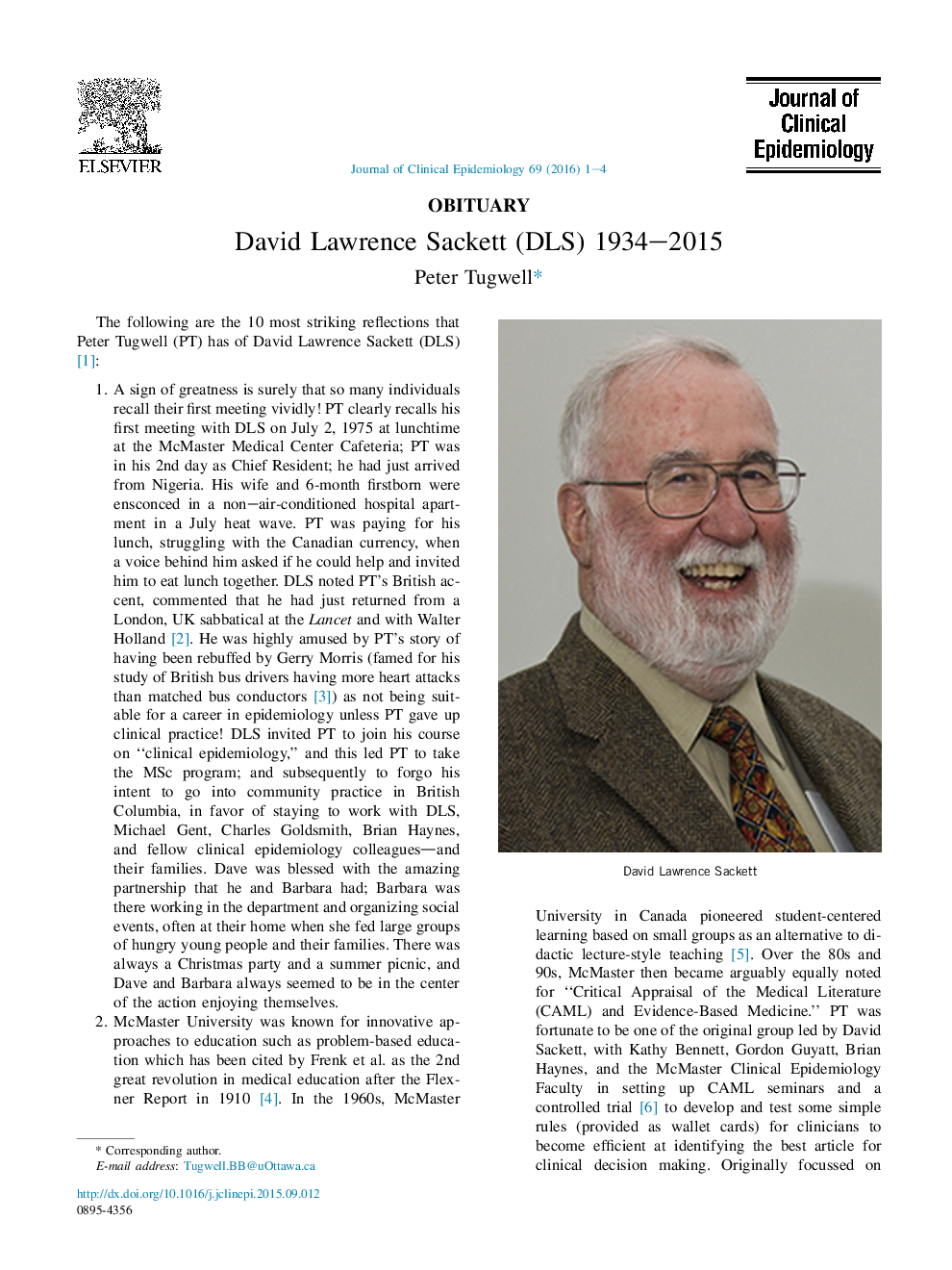 عکس صفحه اول مقاله: David Lawrence Sackett (DLS) 1934-2015 David Lawrence Sackett (DLS) 1934-2015