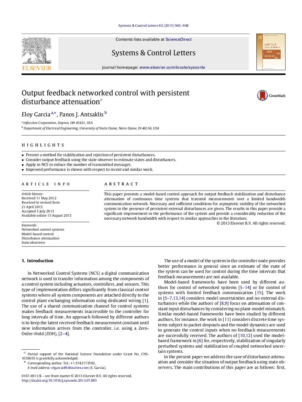 Output feedback networked control with persistent disturbance attenuation 