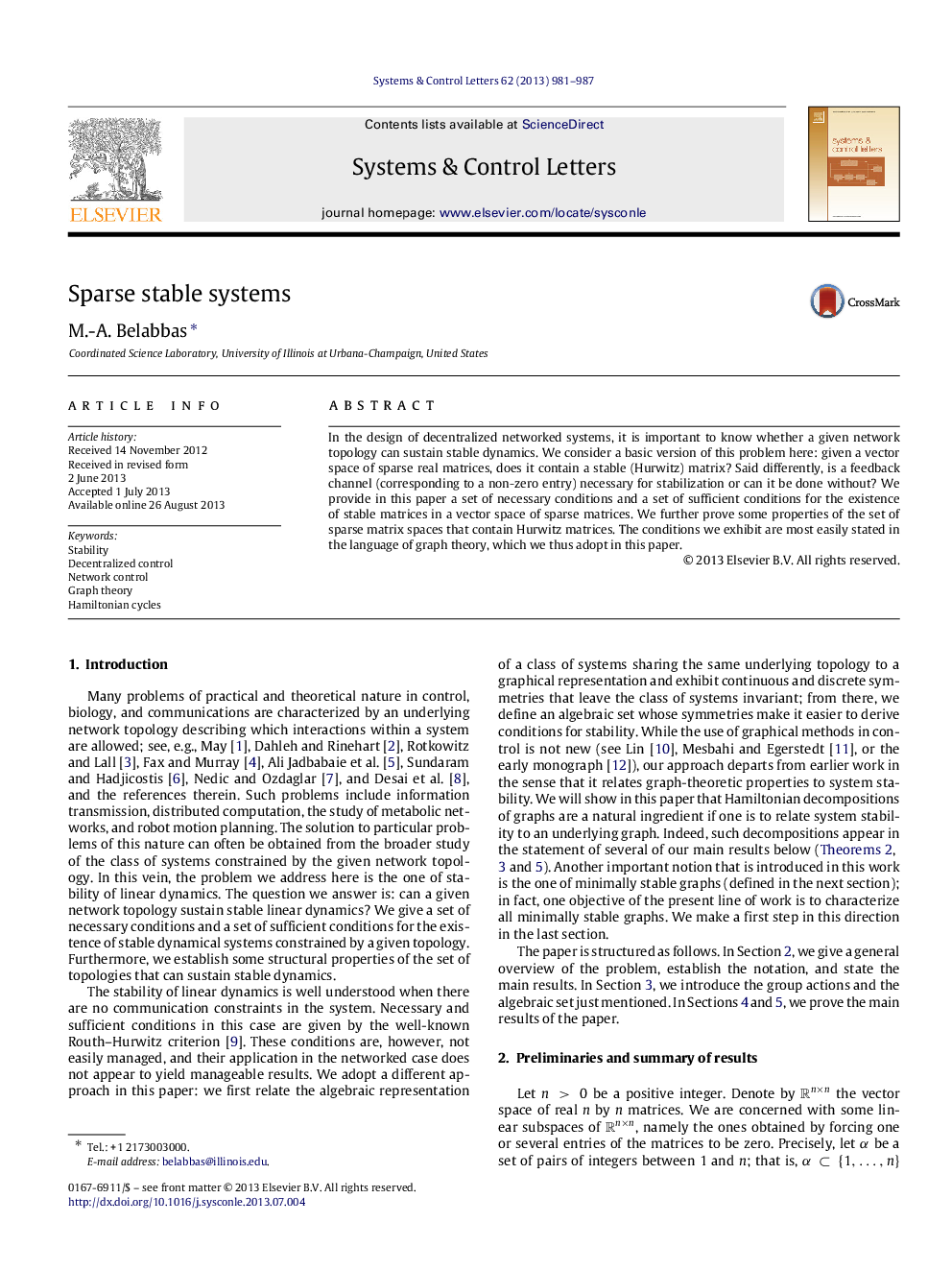 Sparse stable systems