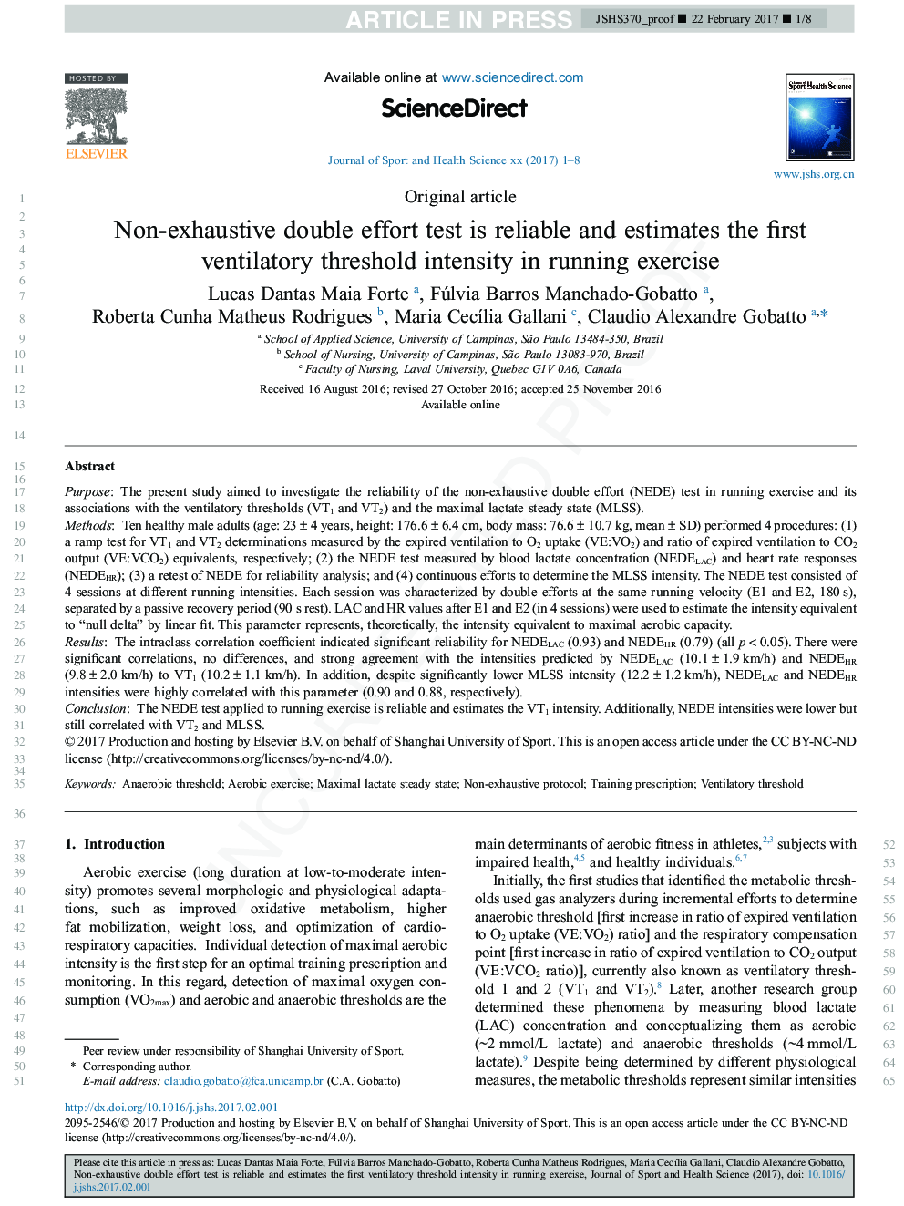 Non-exhaustive double effort test is reliable and estimates the first ventilatory threshold intensity in running exercise