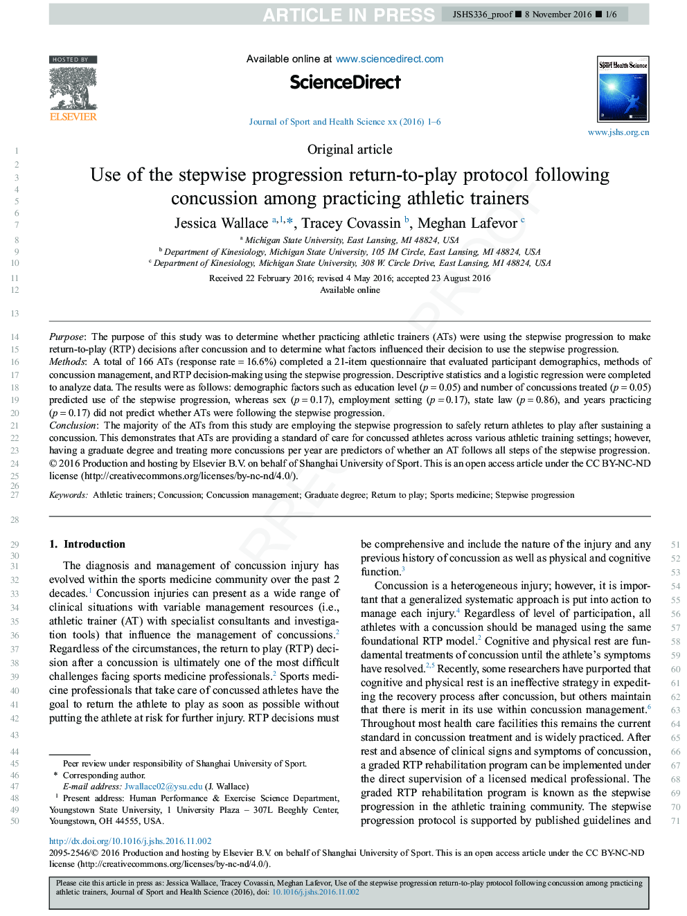 Use of the stepwise progression return-to-play protocol following concussion among practicing athletic trainers