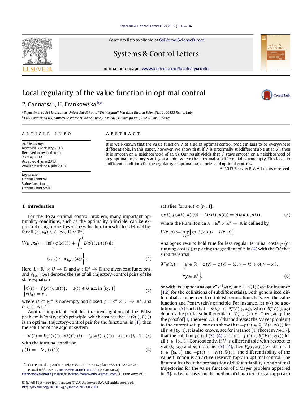 Local regularity of the value function in optimal control