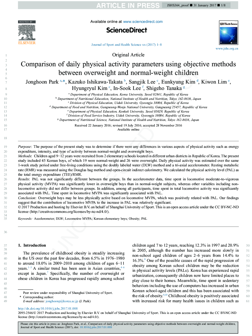 Comparison of daily physical activity parameters using objective methods between overweight and normal-weight children