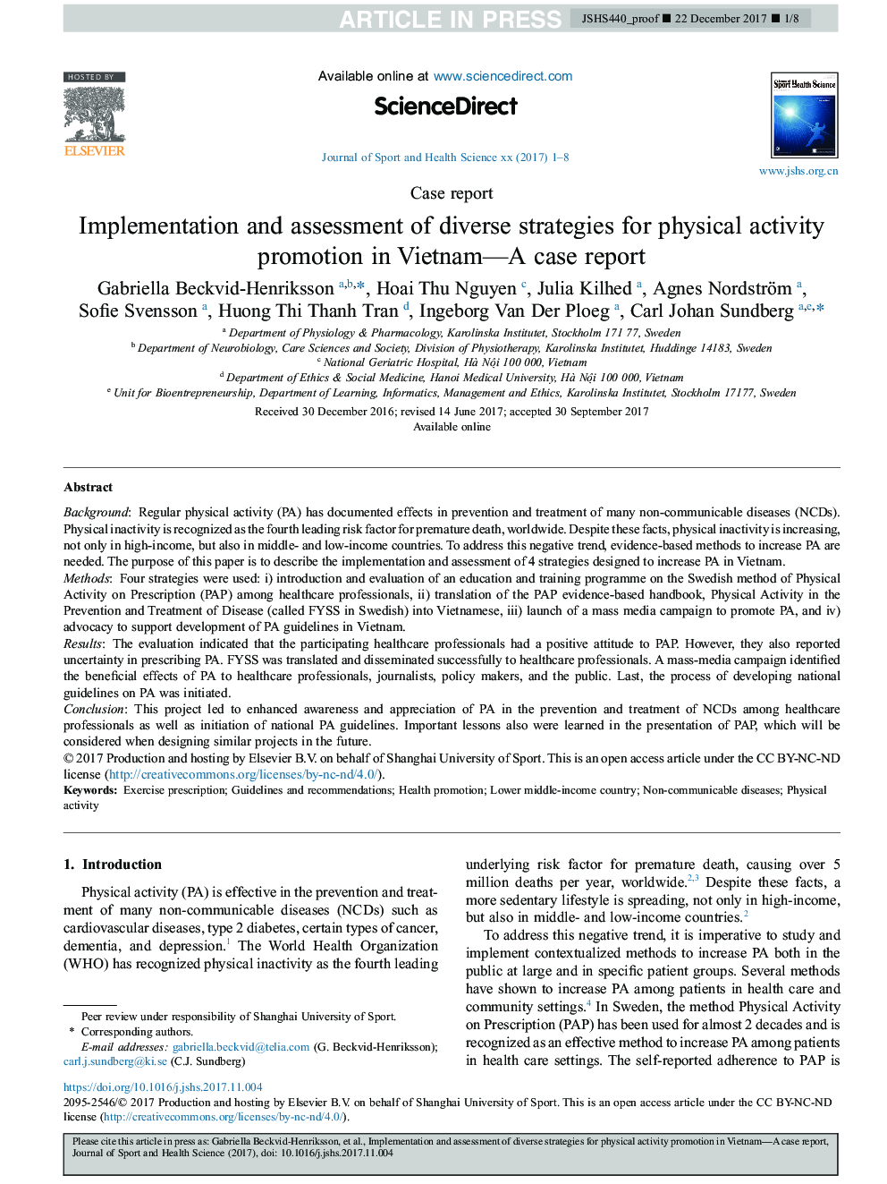 Implementation and assessment of diverse strategies for physical activity promotion in Vietnam-A case report